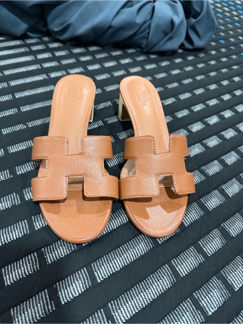 Hermes Tan H-Strap Leather Slide Heels